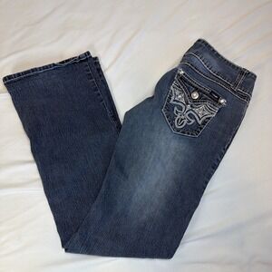 Vintage Low Rise Flare Leg Jeans Angels Y2K Size 9 JR Drk Wash Thick Stitch